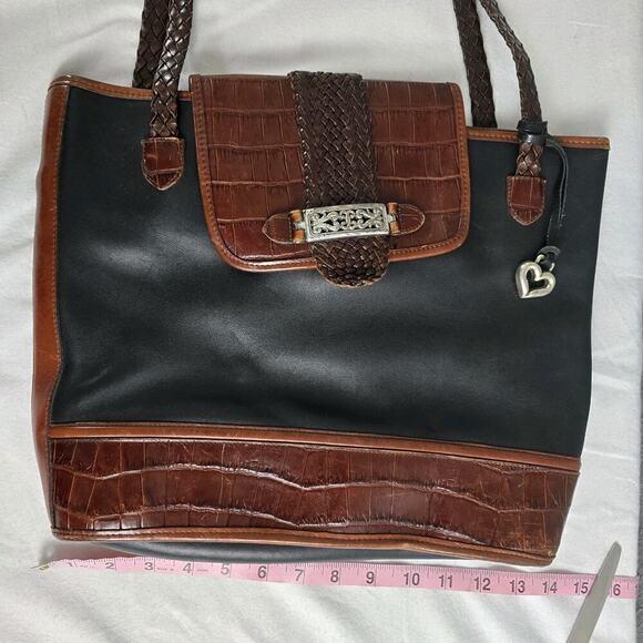 Brighton 90s Medium Brown Black Shoulder Tote Bag Purse 852249 Minimalist Mature - Picture 5 of 14